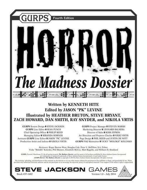 GURPS Horror: The Madness Dossier cover.