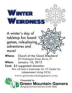 Winter Weirdness flyer. January 10th, 2015 at the Church of the Good Shepherd in Barre, Vermont.